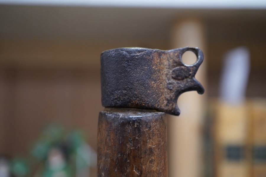 An 18th century French fruitwood weight/measure, 73cm. Condition - fair to good